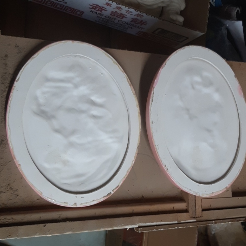 Goddess Victorian style Wall Hanging set Vintage pink Plaster Home Decor Oval - Picture 5 of 9
